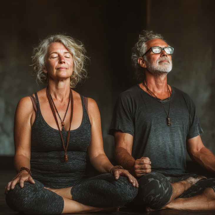 Зріла жінка займається йогою на природі